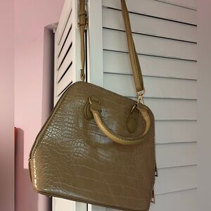 Women's Croc-Embossed Patent Crossbody Bag in Taupe
